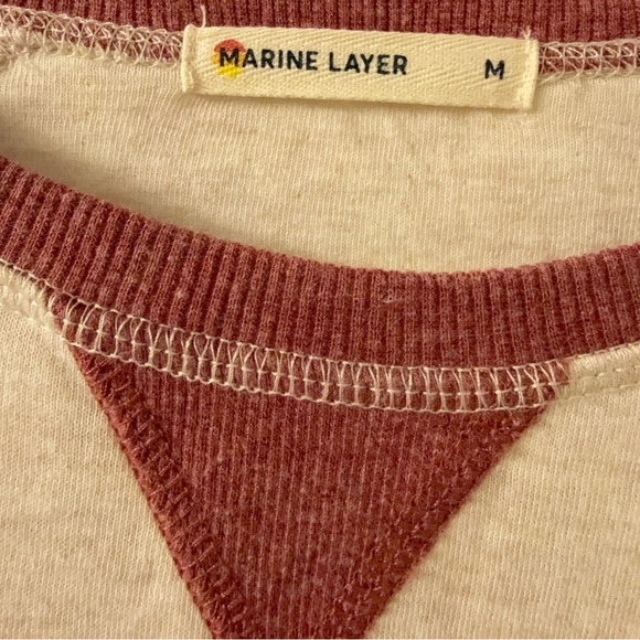 Marine Layer Varsity Raglan Sweatshirt Pink Burgundy Oatmeal Colorblock M Soft! - Picture 3 of 9